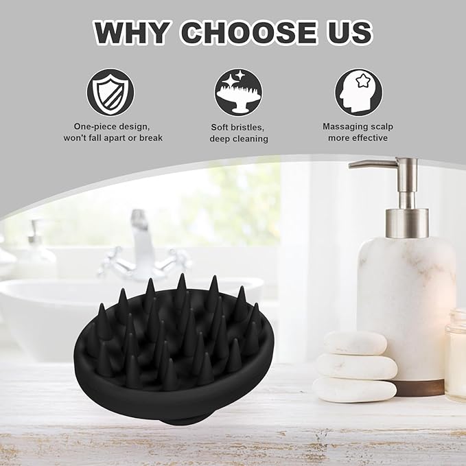 Silicone Scalp Massager, Scalp Scrubber for Hair Growth with Soft Bristles, Scalp Exfoliator Brush Dandruff Removal Shampoo Brush for Wet Dry Scalp Care (Black)