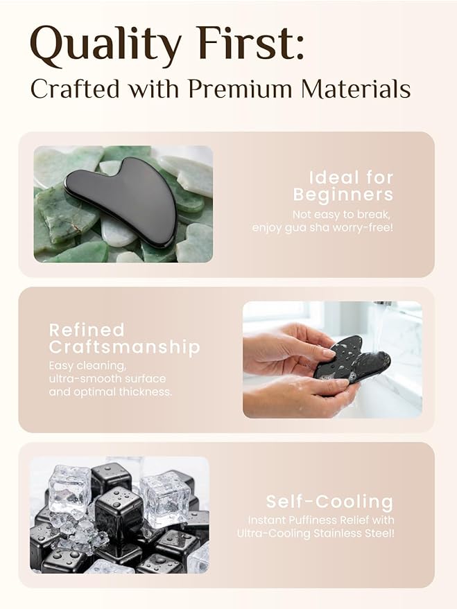 Rena Chris Gua Sha Facial Tools, Stainless Steel Guasha Tool for Acupuncture, Manual Massage Tool for Jawline Sculpting and Puffiness Reducing, Gua Sha Facial Tool, Skin-Care Gift (Metallic Black)