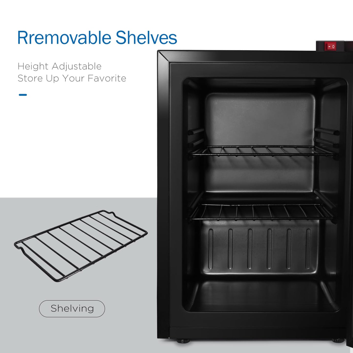 ADT Mini Freezer with Display Glass Door 2.1 Cu Ft Small with 2 Removable Shelves 7 Temperature Settings -8°F to 14°F Perfect for Liquor and Ice Cream