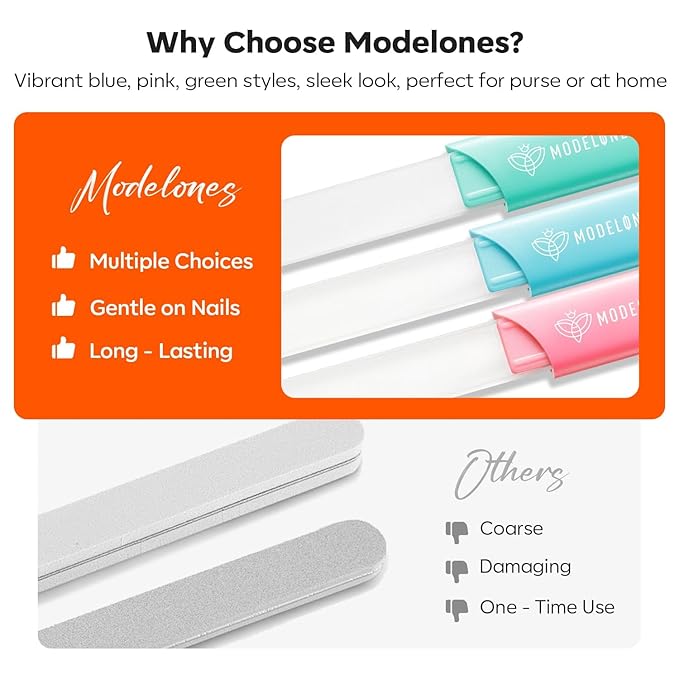 Modelones Nail Files, 3 PCS Crystal Glass Nail Files with 180/240 Grit Ã¢ÂÂ Double-Sided Reusable Fingernail Buffers & Cuticle Remover for Home, Travel, and Salon Manicure