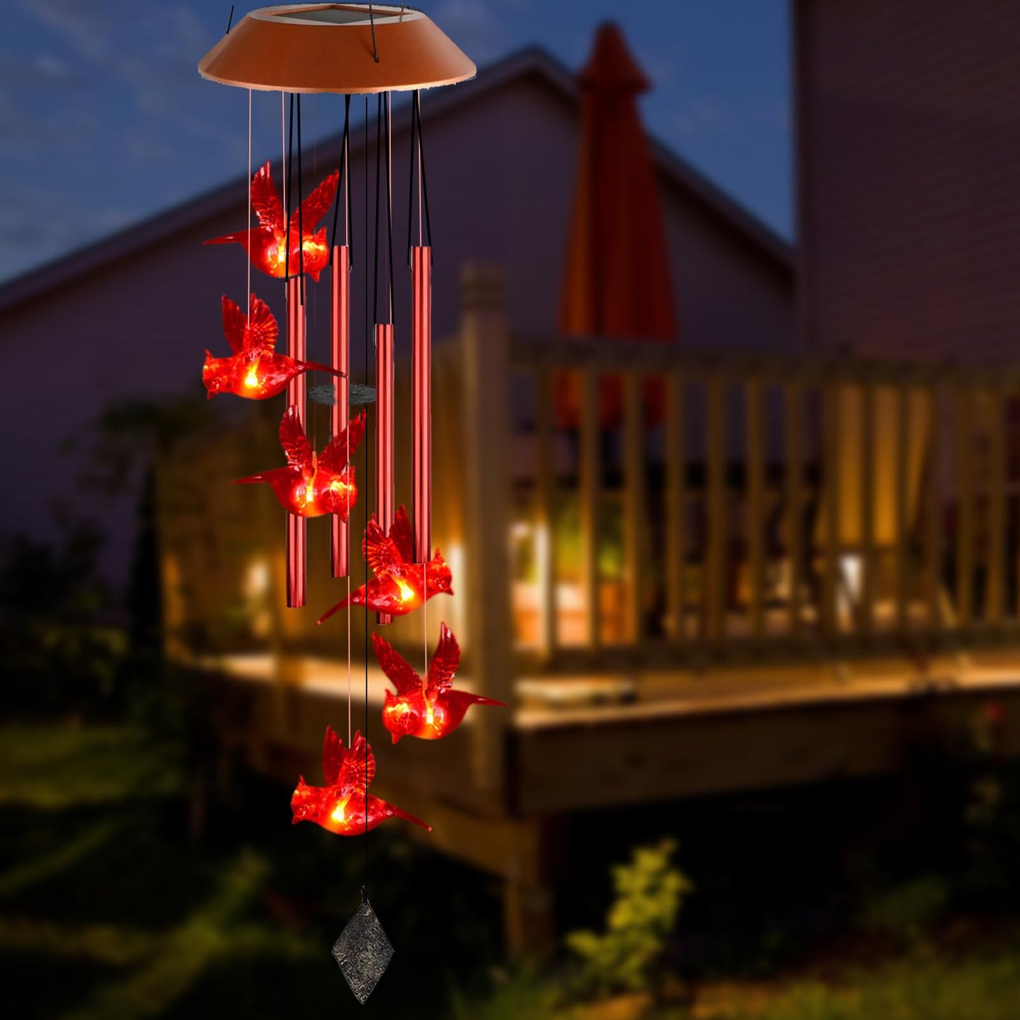Cardinal Wind Chimes, Red Cardinal Bird Solar Windchimes Outdoor, Red Bird Tubes Garden Decor, Sympathy Wind Chimes,Memorial Gift,Mothers Day for Grandma,Sister Gifts for Women,Friend Birthday Gift