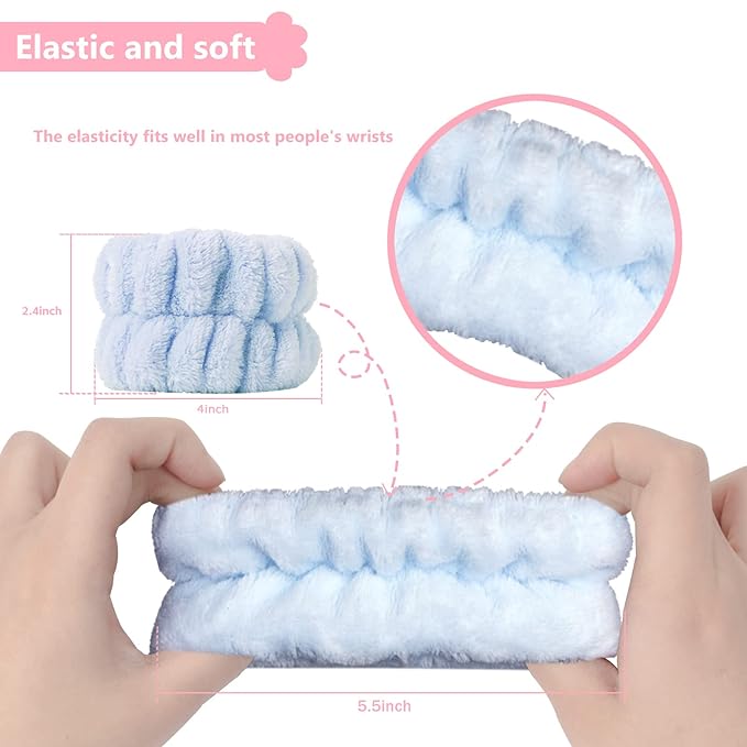 2pcs Wrist Bands for Washing Face, Microfiber Face Washing Wristbands, Arm Wrist Towels, Spa Face Wash Wristbands, Stretchy Absorbent Wash Band for Woman Children