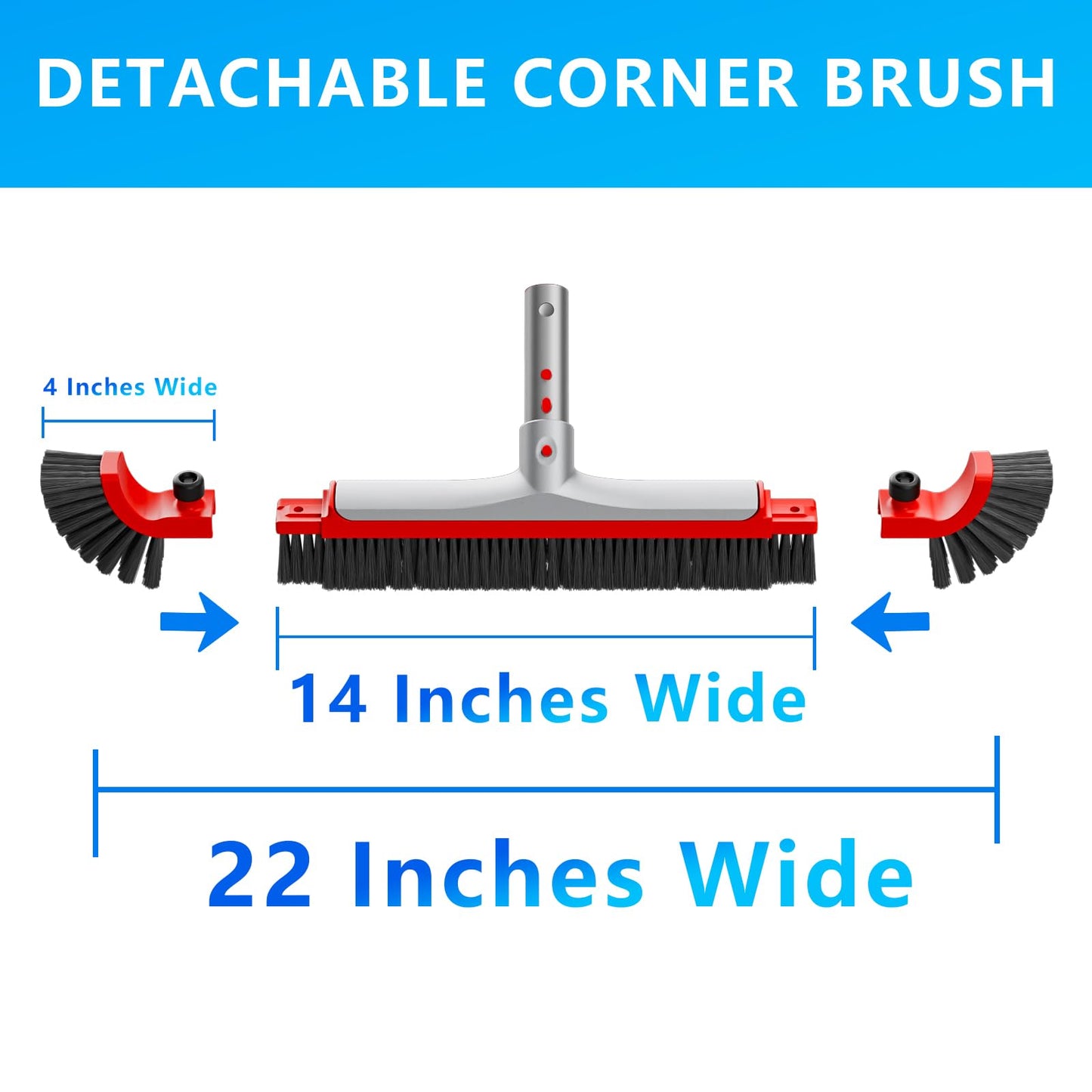 Sepetrel 22” Wide Pool Brush Head for Cleaning Walls,Heavy Duty Inground/Above Ground Aluminum Swimming Pool Scrub Brushes with Curved Ends & Premium Strong Bristle,Red