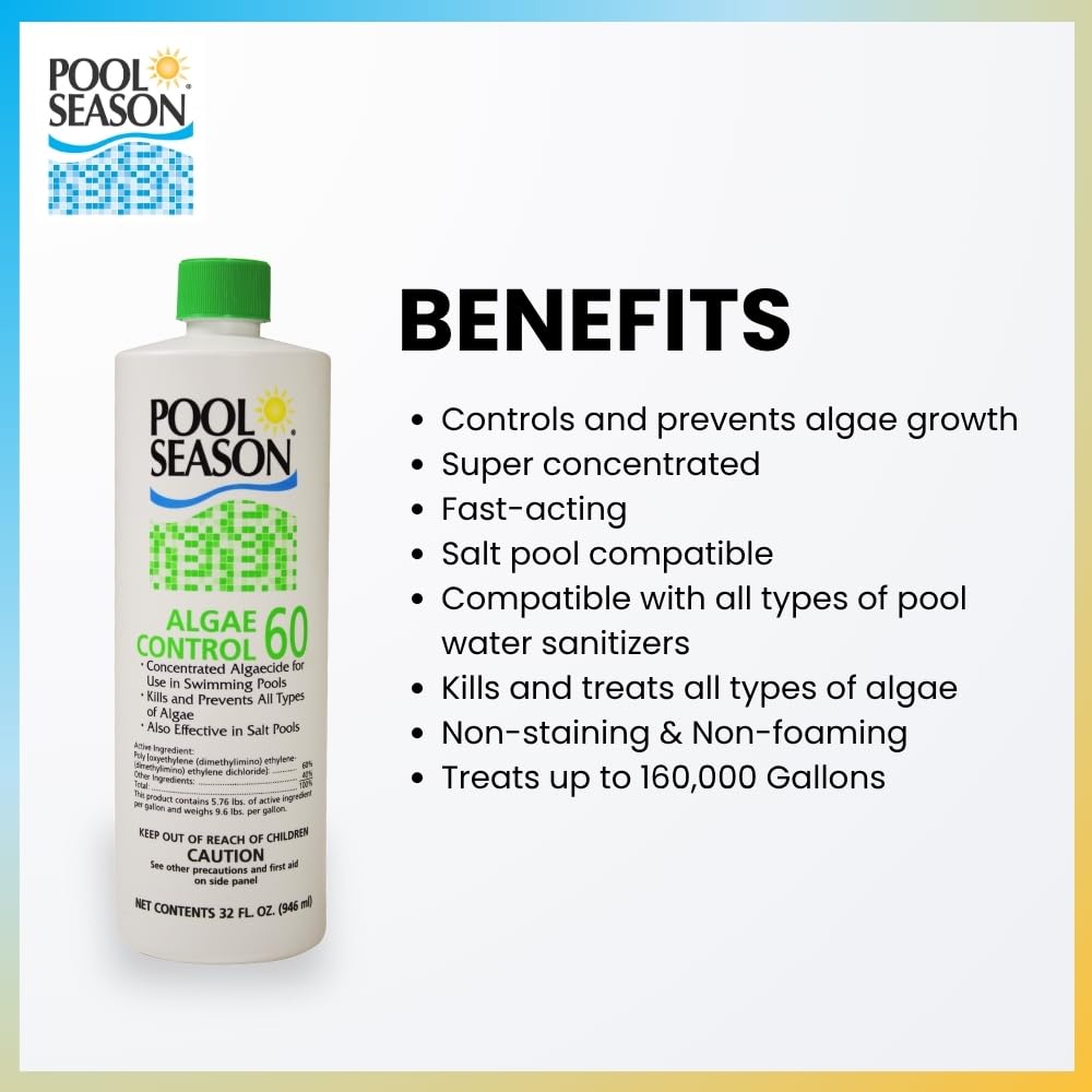 Polyquat 60 Algaecide for Swimming Pool 32 oz, High Concentrate Algaecide 60 for Inground Pool and Above Ground, Professional Grade Polyquat 60 Treatment for Clear Water Care