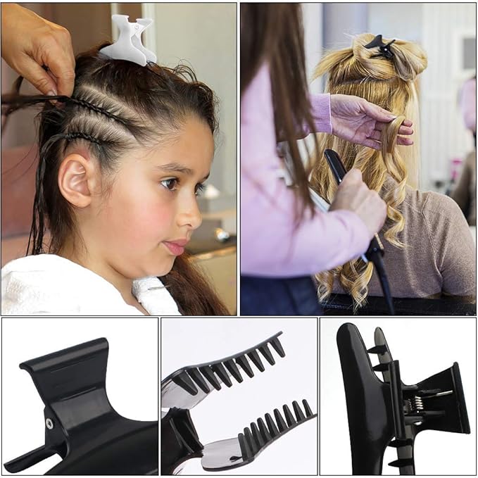 Hair Clips for Styling Sectioning 12 Pack Black White Butterfly Clamps Hair Claw Clips Pro Salon Hair Clips for Styling, Sectioning, Cutting and Coloring