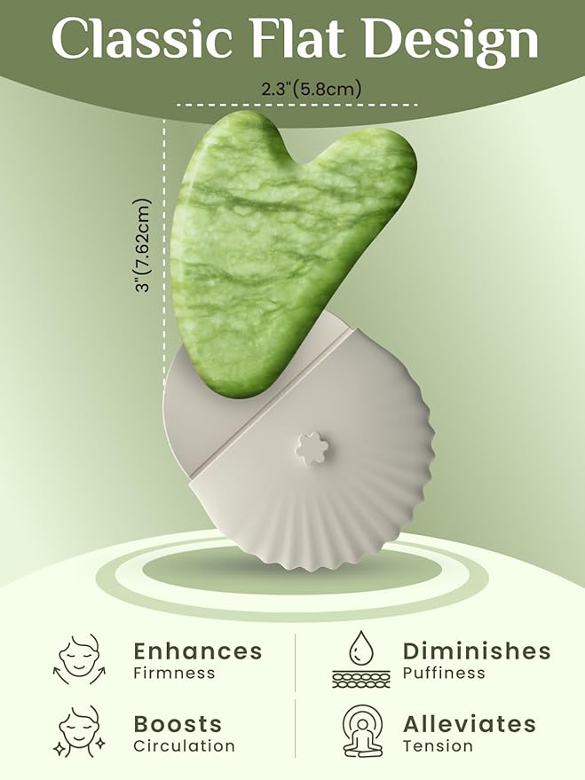 Rena Chris Gua Sha Facial Tools, Jade Guasha Tool for Acupuncture, Manual Massage Tool for Jawline Sculpting and Puffiness Reducing, Gua Sha Facial Massage Tool with Silicone Case (Lime Green)