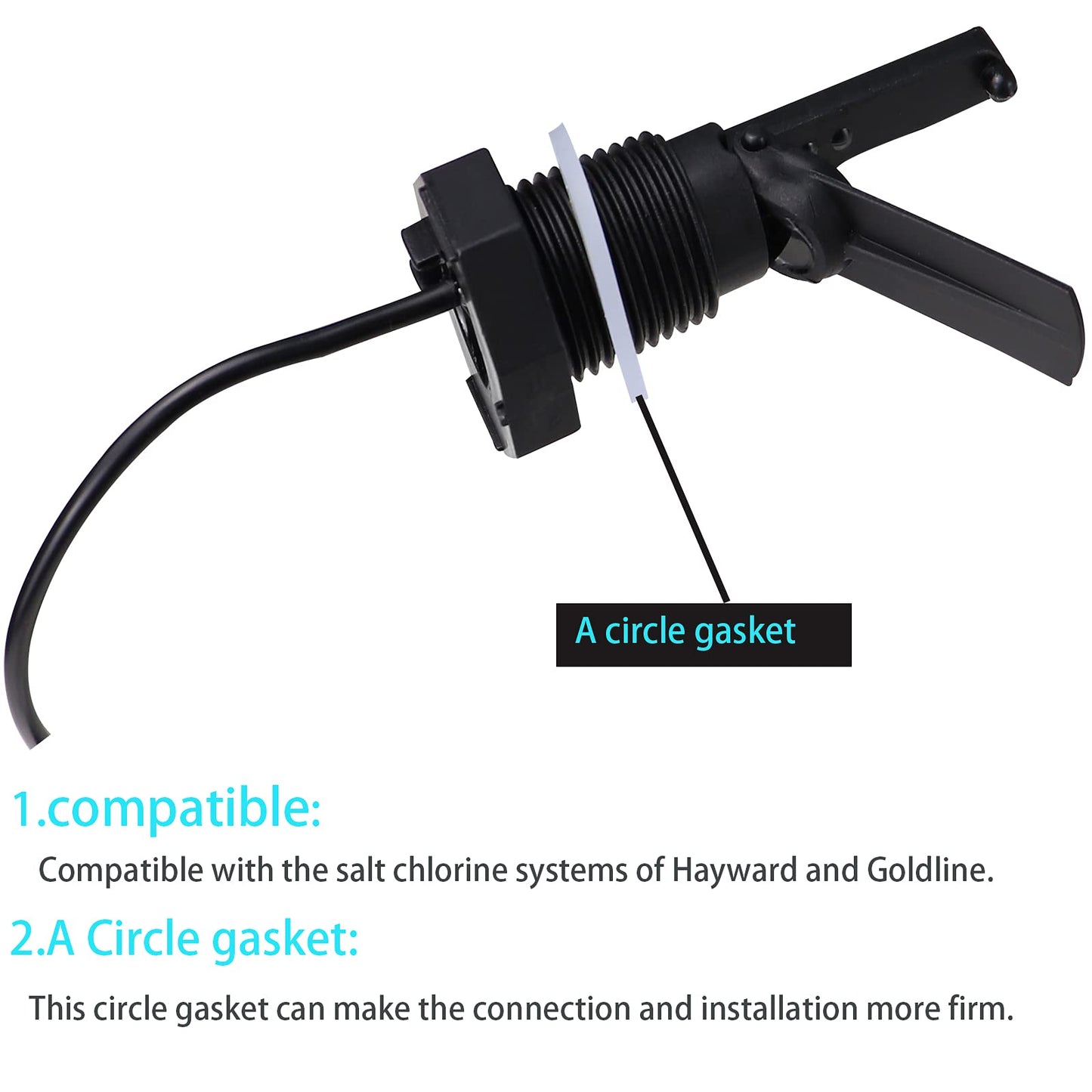 Glx-Flo-Rp Flow Switch for Hayward Goldline Aquarite Salt Systems, Pool Flow Sensor Suitable Hayward Salt Cell & Chlorine Generator, Flow Switch for Aqua Rite Swimming Pool Salt Cell with 15 Ft Cable