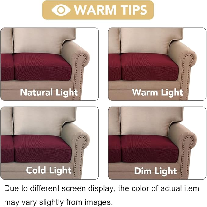 H.VERSAILTEX Super Stretch Individual Seat Cushion Covers Sofa Covers Couch Cushion Covers Slipcover Sets Thick Jacquard Textured Twill Fabric (2 Piece Medium Sofa Cushion Covers, Burgundy Red)