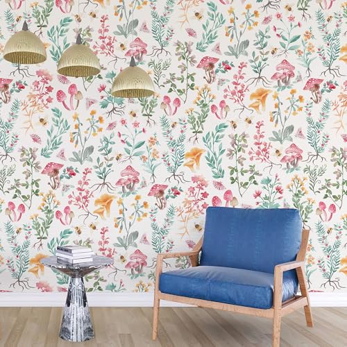 Peel and Stick Wallpaper for Home Decoration Kitchen Mushroom Forest Fantasy Wallpaper Removable Vinyl Self Adhesive Shelf Paper & Drawer Liner Roll House, Workshop & Office 17.3" x 118" SM-570-3