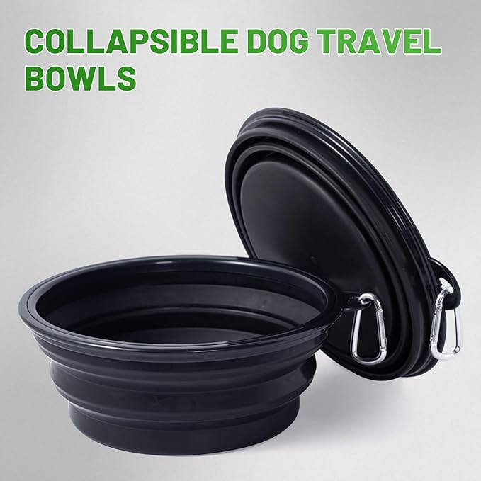 Extra Large Dog Bowl Pet Collapsible Bowls, 2 Pack Collapsible Dog Water Bowls for Large Dogs, Portable Pet Feeding Water Dish for Walking Parking Traveling with 2 Carabiners (Black+Black, Jumbo)