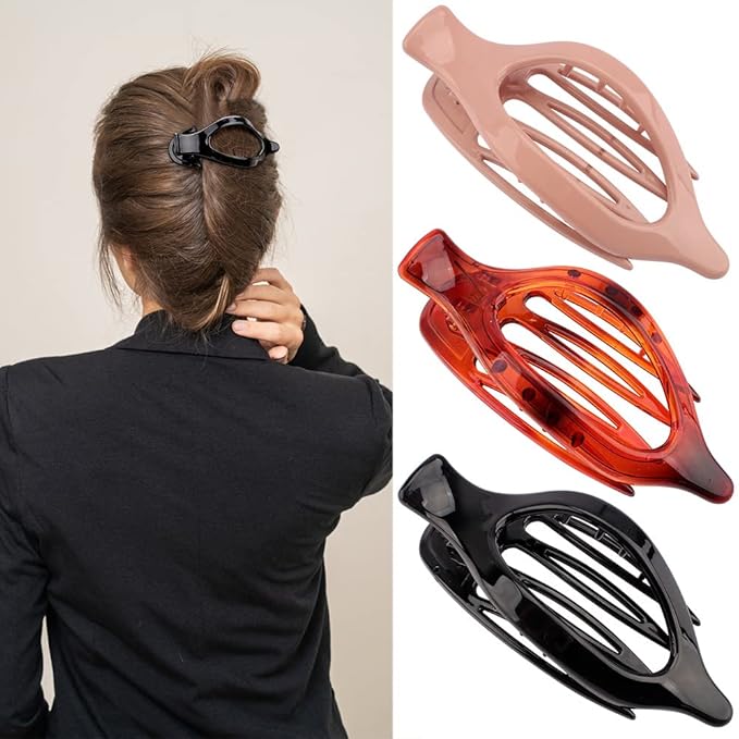 Flat Alligator Hair Clips 3Pcs - 4.52" Duck Billed Medium Hair Claw Clips and Barrettes, Hair Accessories Clamps Jaw Clips Gifts