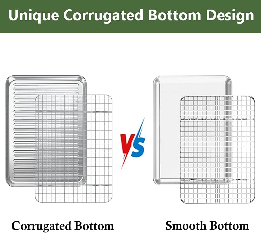 ROTTAY Baking Sheet with Rack Set (2 Pans + 2 Racks), Stainless Steel Cookie Sheet with Cooling Rack, Nonstick Baking Pan, Warp Resistant & Heavy Duty & Rust Free, Size 16 x 12 x 1 Inches