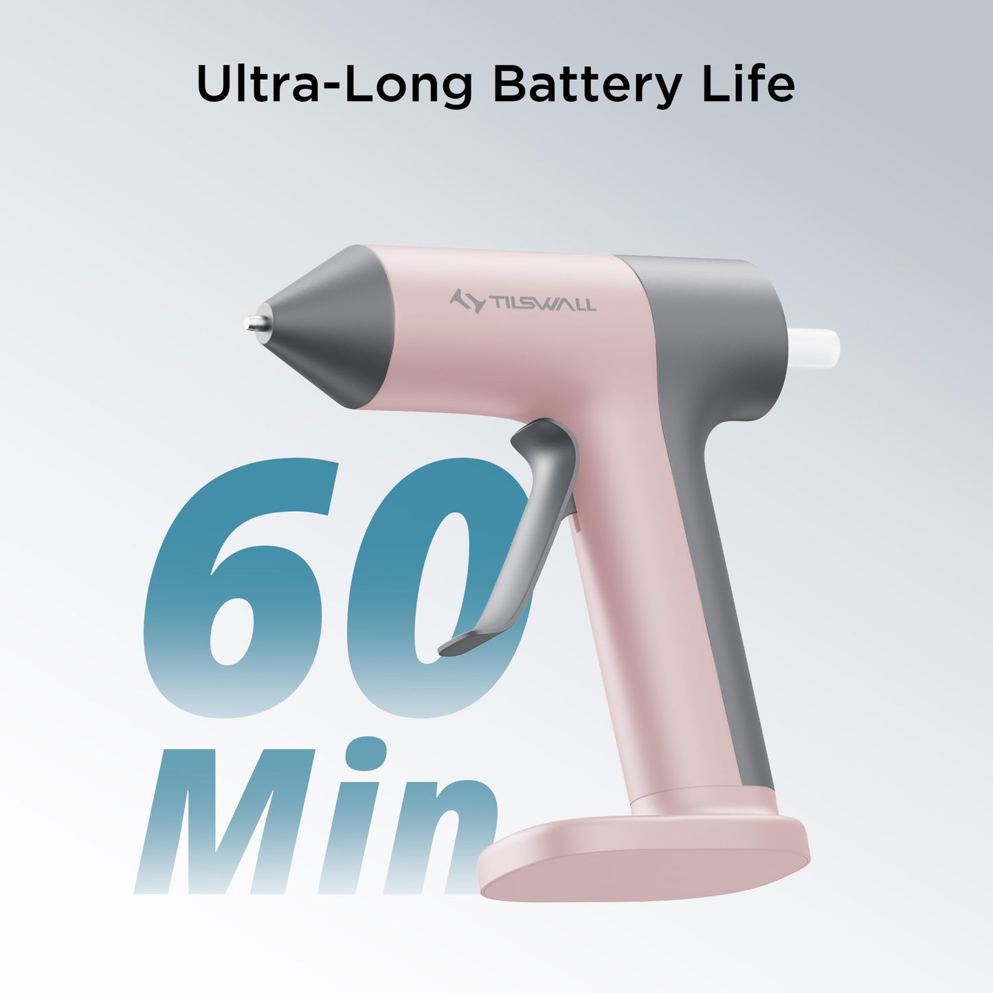 Tilswall Cordless Hot Glue Gun, 30s Fast Preheating with 2Ah Built-in Battery, Hot Melt Glue Gun with 20pcs Premius Glue Sticks, Smart Power-Off, USB-C Inputs Suitable for DIY Craft, Home Repaire Pink