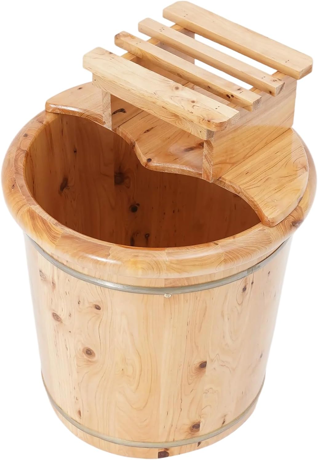 Wood Foot Bath Bucket with Lid & Stool, 15.75 Inch Solid Natural Wood Foot Tub, Pedicure Bowl Soaking Tub to Relieve Stress, Pedicure Soak, Massage & Relaxation