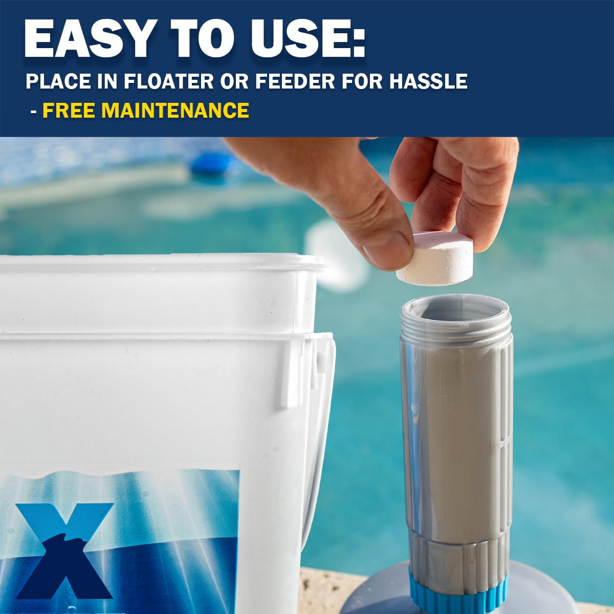 XtremeClear 5lbs 1" Chlorine Tabs for Swimming Pool Hot Tub & Spa Eliminate Bacteria & Algae Sanitizer Makes Water Clean & Crystal Clear Slow Dissolving, 5-Pounds