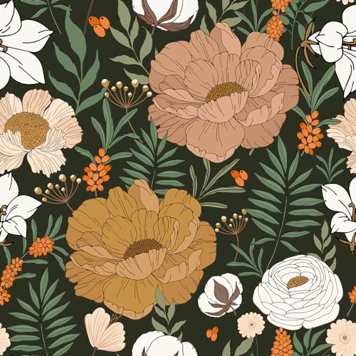 WENMER Floral Peel and Stick Wallpaper - Green White Boho Daisy Peony Contact Paper - Vintage Self Adhesive Removable Wallpaper for Bedroom Bathroom Cabinet - 17.7" x 118"