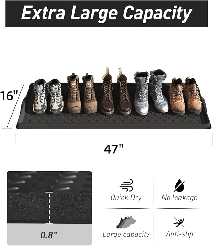Extra Large Boot Tray 48 Inch Boot Storage Heavy Duty Rubber Mats for Floor Waterproof Shoe Mat Tray for Entryway Multi Use Shoe Rug 16x47.5 Inches