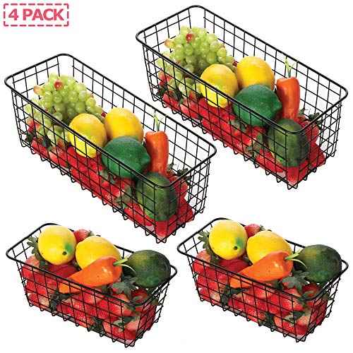 4 Pack Wire Storage Baskets Household Metal Wall-Mounted Containers Organizer Bins for Kitchen Bathroom Freezer Pantry Closet Laundry Room Cabinets Garage Shelf, 2 Large 2 Medium