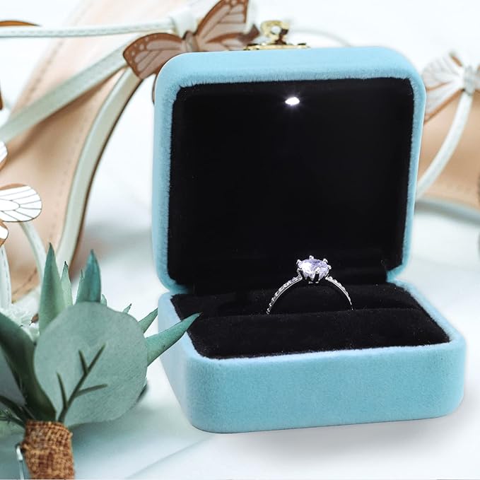 GBYAN Velvet Ring Box with LED Light Jewelry Display Gift Box for Proposal,Engagement, Wedding