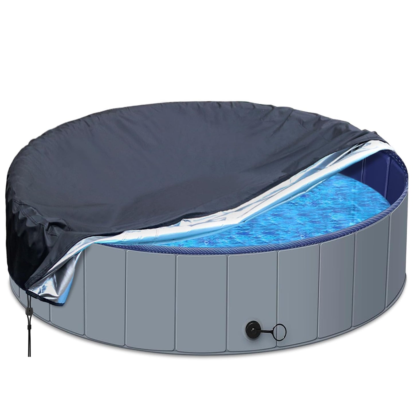 SAFANA 63/64 inch Round Dog Pool Cover [Upgrade 420D Thickened Durable] 64" Portable Dog Pet Bath Pool Cover, Foldable Round Doggy Inflatable Swimming Pool Cover, Drawstring Design Windproof Dustproof