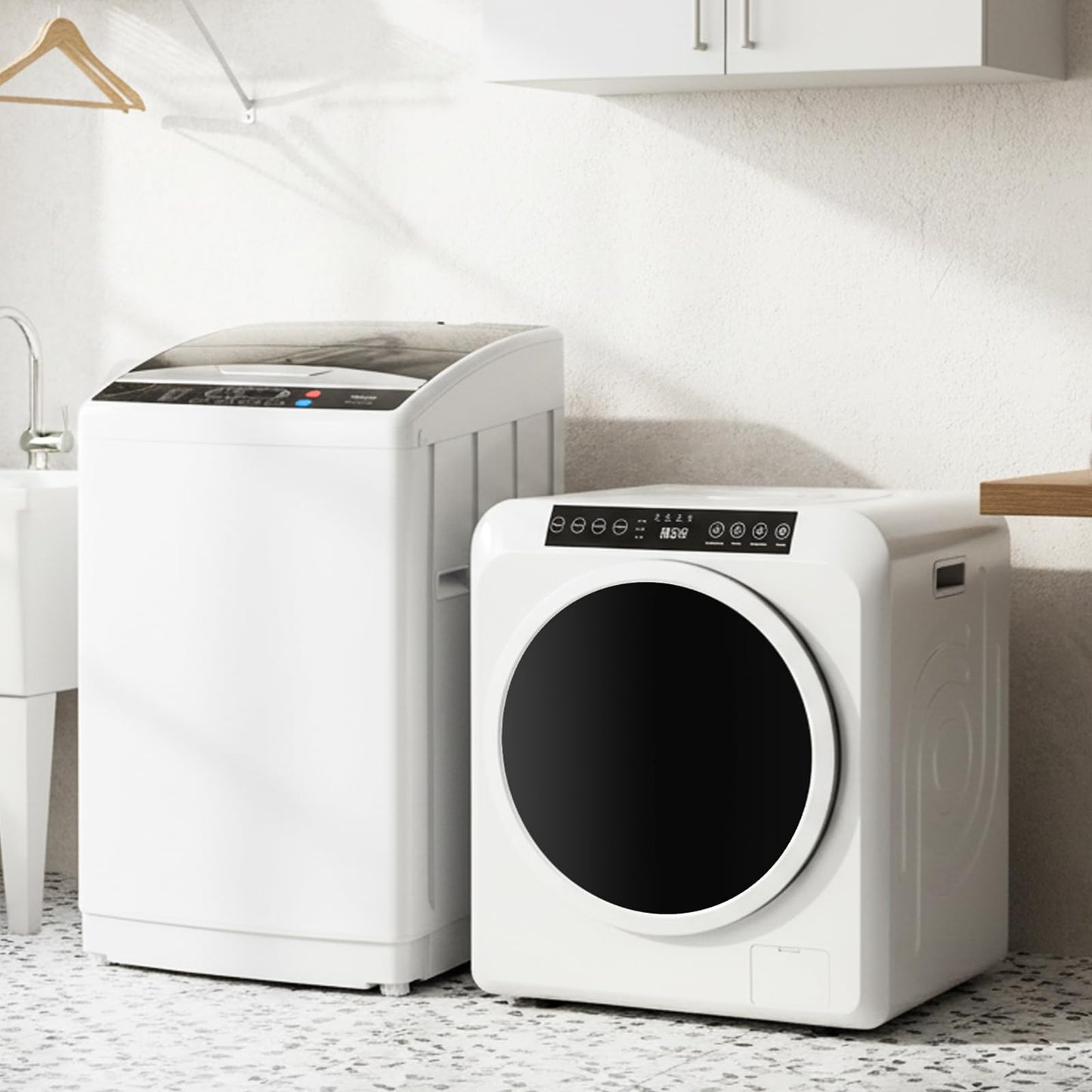 ROVSUN 25LBS Full-Automatic Washing Machine and 3.5CuFt Portable Clothes Dryer Set, Compact Laundry Washer and Dryer Combo Set with Stainless Steel Inner Tub, for Apartment, Dorms, Home
