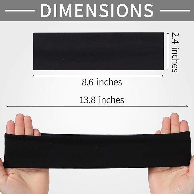 Panleding 12 Pack Sports Headbands for Women, Non-Slip Elastic Soft Hair Bands, Fashion Hair Warp for Workout, Yoga, Running, Fitness, Black