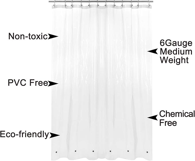 Barossa Design Short Shower Curtain or Liner with 6 Weighted Magnets, 72 x 66 inch Length, Heavy Duty PEVA, Waterproof, PVC Free, 12 Metal Grommets, Clear, 72x66