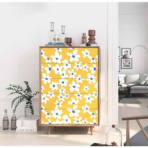 HAOKHOME Yellow Peel and Stick Wallpaper Floral Yellow/White/Blue Removable Wall Paper for Bedroom Bathroom Textured Stick on Contact Paper 17.7in x 9.8ft