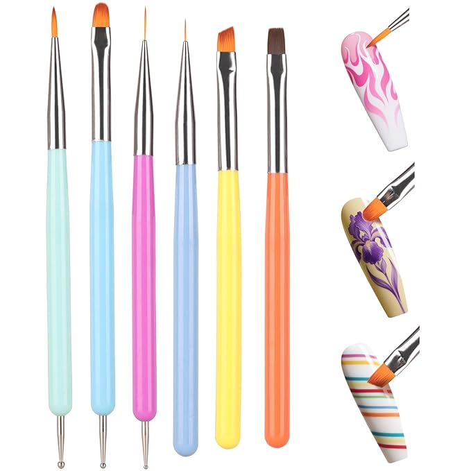 Nail Art Brushes Kit, Nail Brush Sets with Gel Nail Brush, Nail Extension Gel Brush, Nail Liner Brush, Dotting Tools, DIY Manicure Tools Gift for Women (6PCS Brushes)