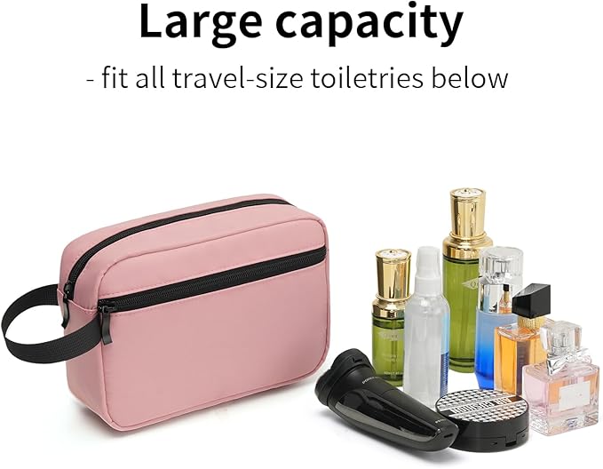 Travel Hanging Toiletry Bag with Carry Handle - Water-Resistant Small Cosmetic Organizer for Men & Women, Makeup, Shaving Kit, Gym & Travel Essentials (Dusty Pink)
