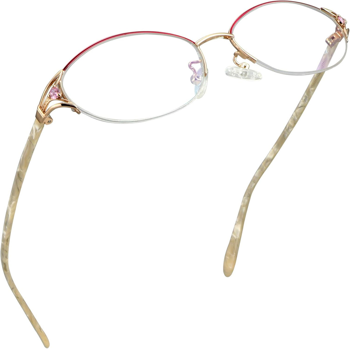 LifeArt Alloy Semi-Rimless Reading Glasses,Blue Light Blocking Glasses, Anti Eyestrain, Computer Gaming Glasses, TV Glasses for Women Men, Anti Glare (Rose Gold, +3.00 Magnification)