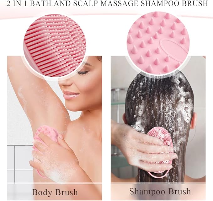 Silicone Body Scrubber, Silicone Loofah 2 Pcs Silicones Shower Scrubber Exfoliating 2 in 1 Silicones Body Scrub Brush Scalp Massager Shampoo Brush for All Skin Men Women Kids