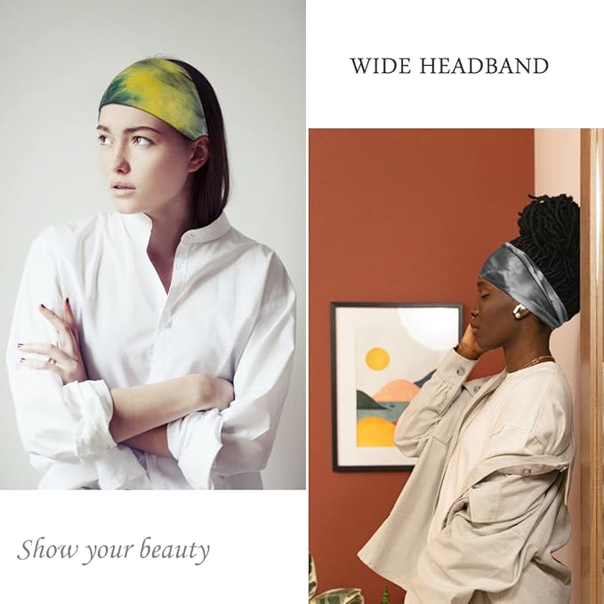 YONUF Headbands For Women Workout Wide Headband Yoga Head Bands For Women's Hair Accessories Fashion Band Tie Dye 6 Pack