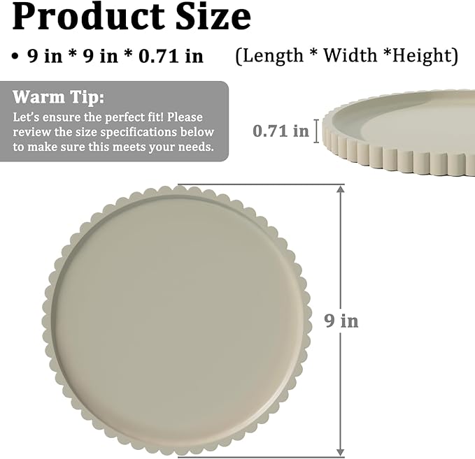Silicone Bathroom Vanity Tray, Modern Round Decorative Tray for Countertop, Waterproof & Unbreakable Cosmetic Perfume Organizer, Extra-Thick & Sturdy, Easy to Clean Candle Tray (9 Inch, Khaki)