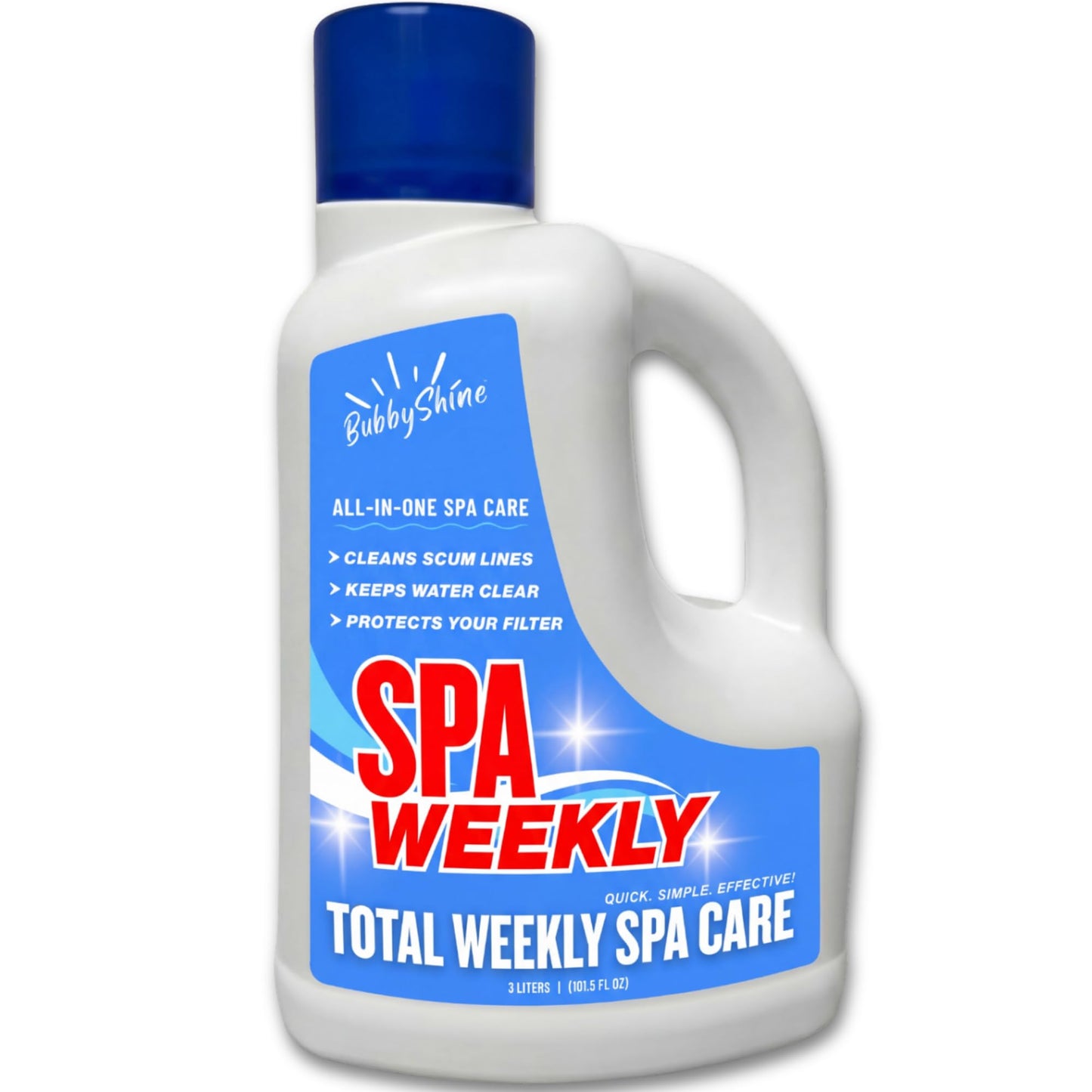 5-in-1 Hot Tub Chemicals – Spa Weekly Enzyme Cleaner & Clarifier, Scum Line Cleaner, Filter Protector + Water Conditioner, Clear Finish for Spas & Inflatable Tubs, 3 Liter (101.5 fl oz) – BubbyShine