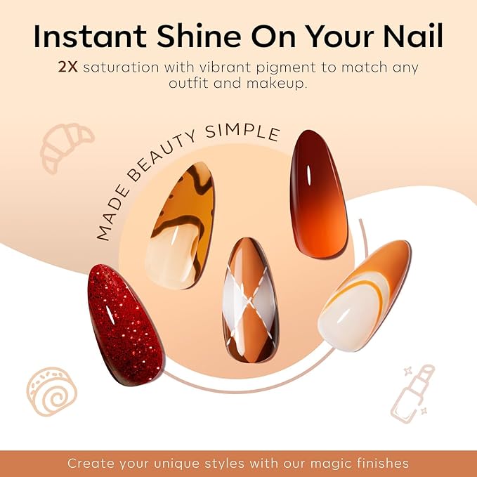 modelones Gel Nail Polish Set, 6 Colors Winter Brown Maple Burnt Orange Maroon Burgundy Red Glitter Gel Polish Cherry Mocha Turkey Pumpkin Color Changing Nail Polish LED Gift