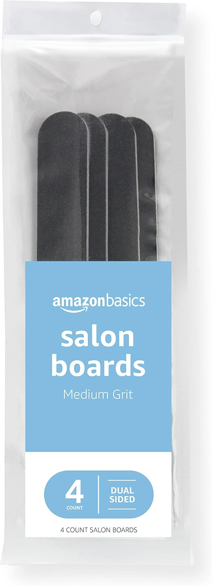 Amazon Basics Double Sided Nail Files Salon Boards 4-Pack for Nail Care and Shaping, Black