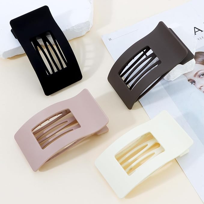 Velscrun Flat Hair Clips for Women Girls, Matte Lay Flat Claw Clips, Strong Hold Large Side Hair Clip All Hair Types, French Duck Billed Non Slip Grip Daily Styling Matte Nature Hair Jaw Claw Clip