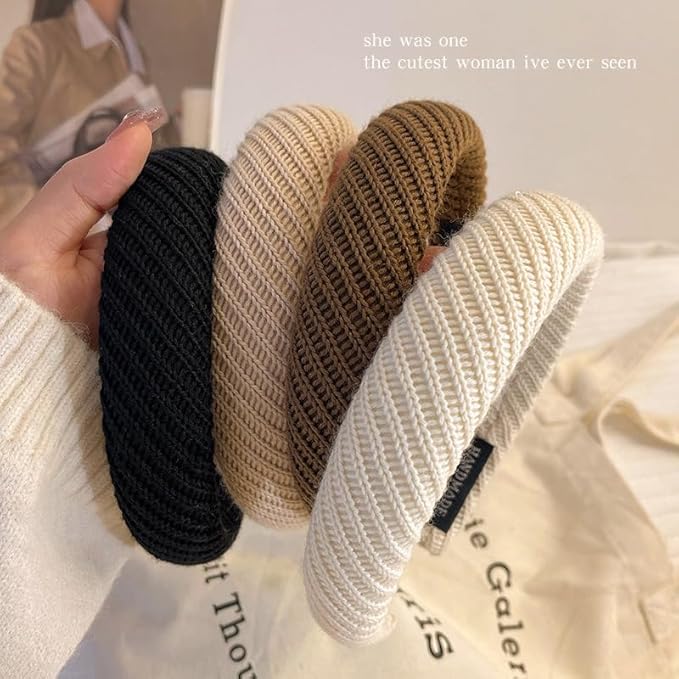 Headbands for Women Wide Knitted Hairbands Fashion Non Slip Headband for Women's Hair Cute Solid Colors Hair Accessories 4pcs
