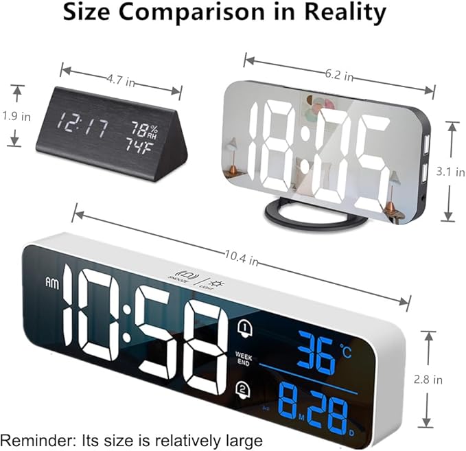 Hournor Digital Clock for Bedroom, Digital Wall Clock for Living Room Decor, Desk Table Clocks, Digital Clock Large Display, Bedroom Smart Alarm Clock for Office White Blue