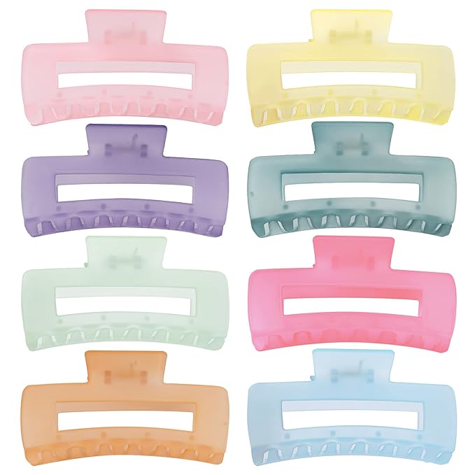 4.1 Inch Large Acrylic Banana Jaw Hair Clips - 8 Pcs Nonslip Rectangle Clips for Thick Hair, Hair Accessories for Women and Girls (Matte Color)