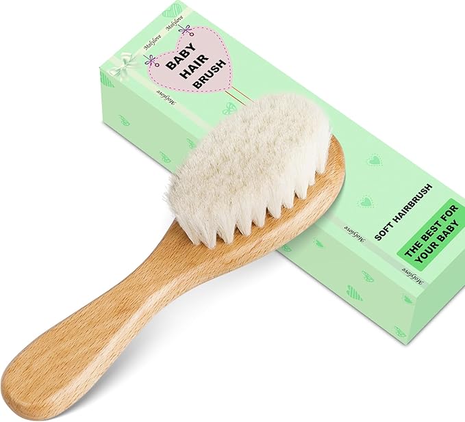 Baby Hair Brush, Wooden Goat Bristles Hair Brush for Newborns & Toddlers, Ideal for Cradle Cap, Perfect Baby Registry Gift, Hypoallergenic, 1 Count