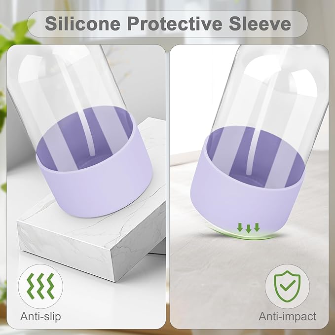 Worldgsb 2 Pack Glass Spray Bottles with Silicone Sleeve, 16 oz Empty Refillable Containers with Adjustable Spray Nozzles, Spray Bottles for Hair, Cleaning Solutions and Plants Purple