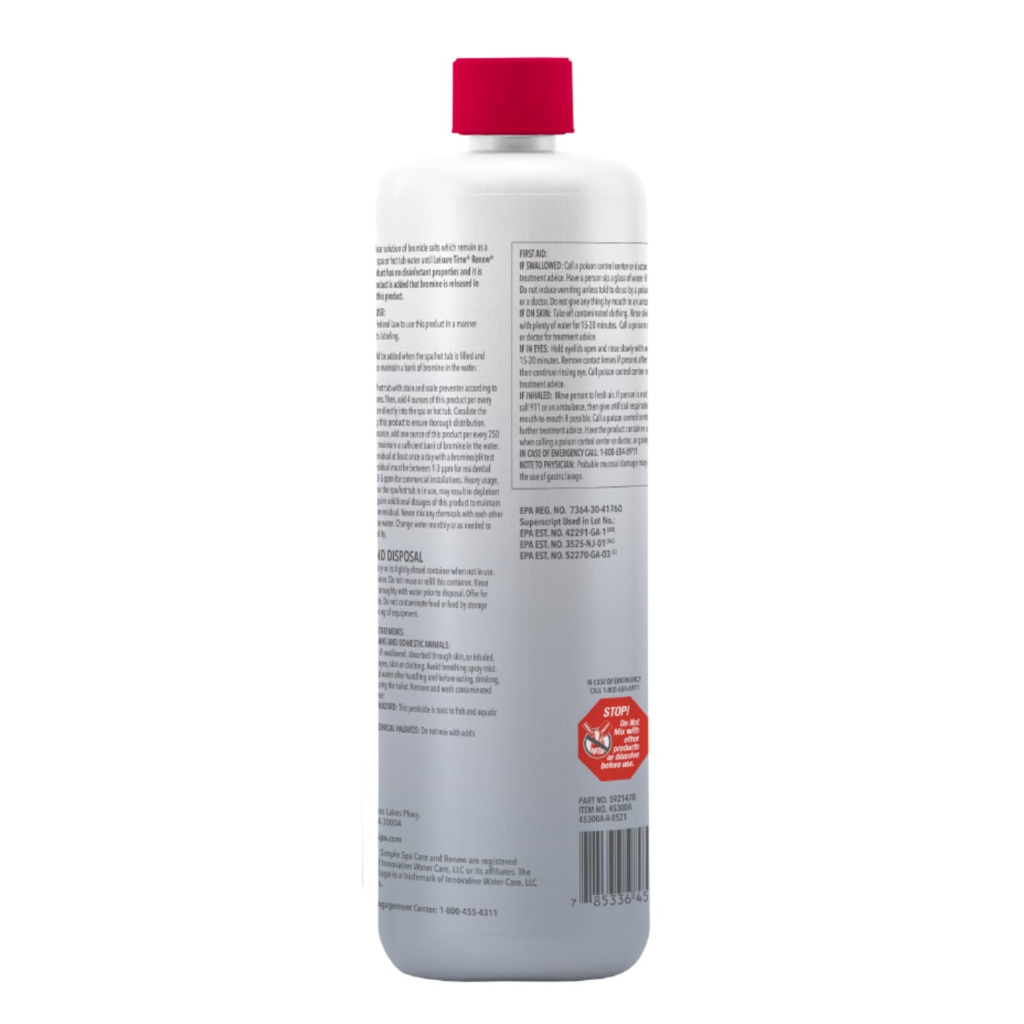 Leisure Time Spa 45300A Reserve Sanitizer for Spas and Hot Tubs, Ensure Safe and Clean Water with Powerful and Long-Lasting Sanitizer, 1 Qt