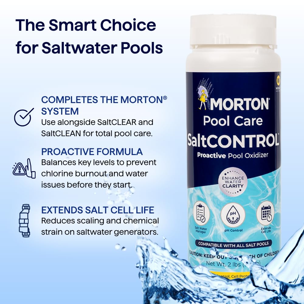 Morton SaltCONTROL | 5-in-1 Pool Enhancer for pH Balance, Scale Prevention & Water Clarity | Compatible with All Pool Types | Weekly Use | 32oz