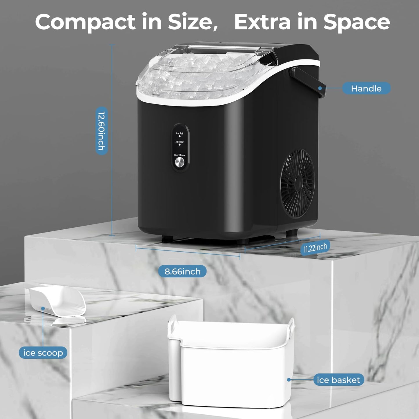 ZAFRO Ice Makers Countertop with Self-Cleaning, 9 Ice Cubes in 6Mins, 26.5lbs/24Hrs, Portable Ice Maker with Ice Scoop and Ice Basket for Kitchen/Home/Bar, White