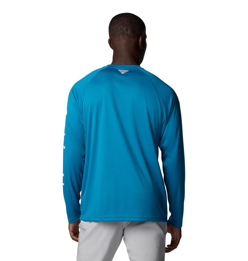 Columbia Men's PFG Terminal Tackle Long Sleeve Fishing Shirt, Blue Echo/White Logo, XX-Large