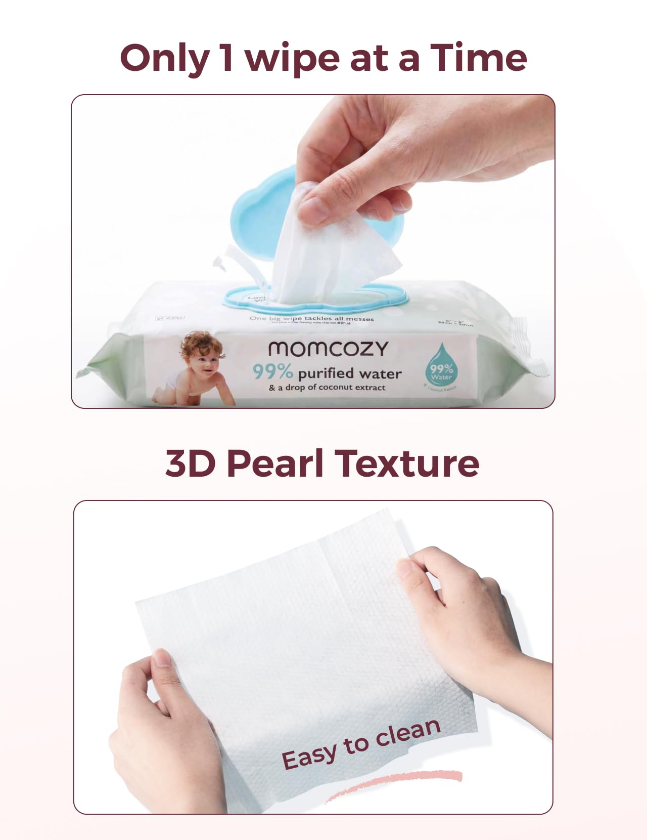 Momcozy Baby Wipes Plus Wipes –Size, Thickness, Moisture, Softness & Scenario Plus, 99% Water-Based Wet Wipes, Unscented & Hypoallergenic, Gentle for Sensitive Skin, 720 Count (12 Packs)