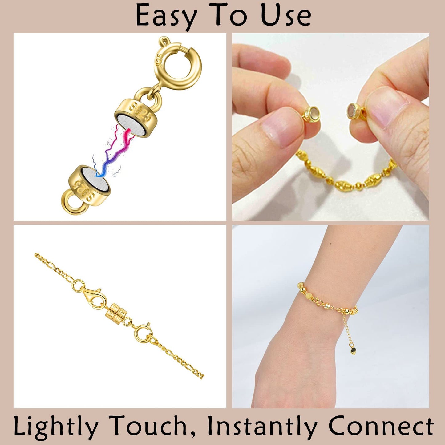 OHINGLT 925 Sterling Silver Magnetic Necklace Clasps and Closures,Gold and Silver Magnetic Clasp Converter for Jewelry Making Supplies,Chain Extender Connector for Small Necklace Bracelet