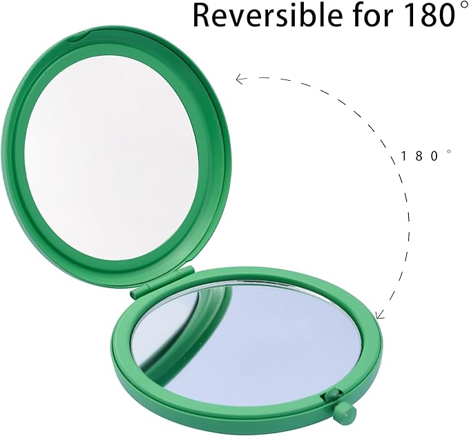 Compact Mirror for Purse, Metal Round Shell, Double-Sided 1X/2X Magnifying, Portable Travel Makeup Mirror, Mini Pocket Mirror, Cobalt Green, 2 Packs